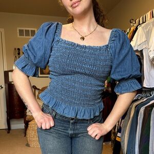 GAP Blue Smocked Blouse